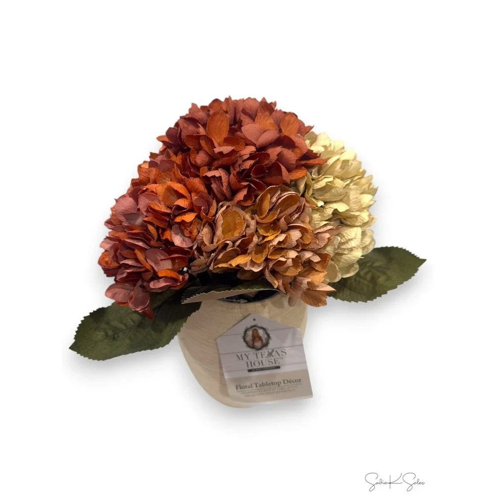 My Texas House Fall Faux Hydrangea Floral Arrangement in Ceramic Vase